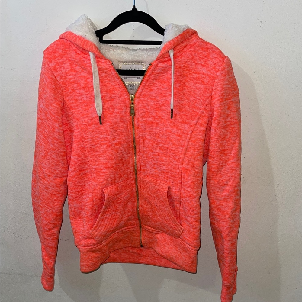 Bright Coral Zip-Up Hoodie